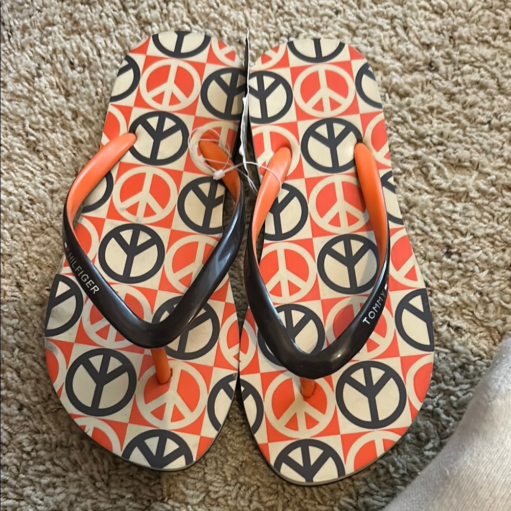 Tommy Hilfiger Orange and Black Peace Sign Sandals